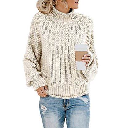 Solid Turtleneck Pullover Sweater Winter Fashion Casual Knitted Long-Sleeved Top Women's Clothing